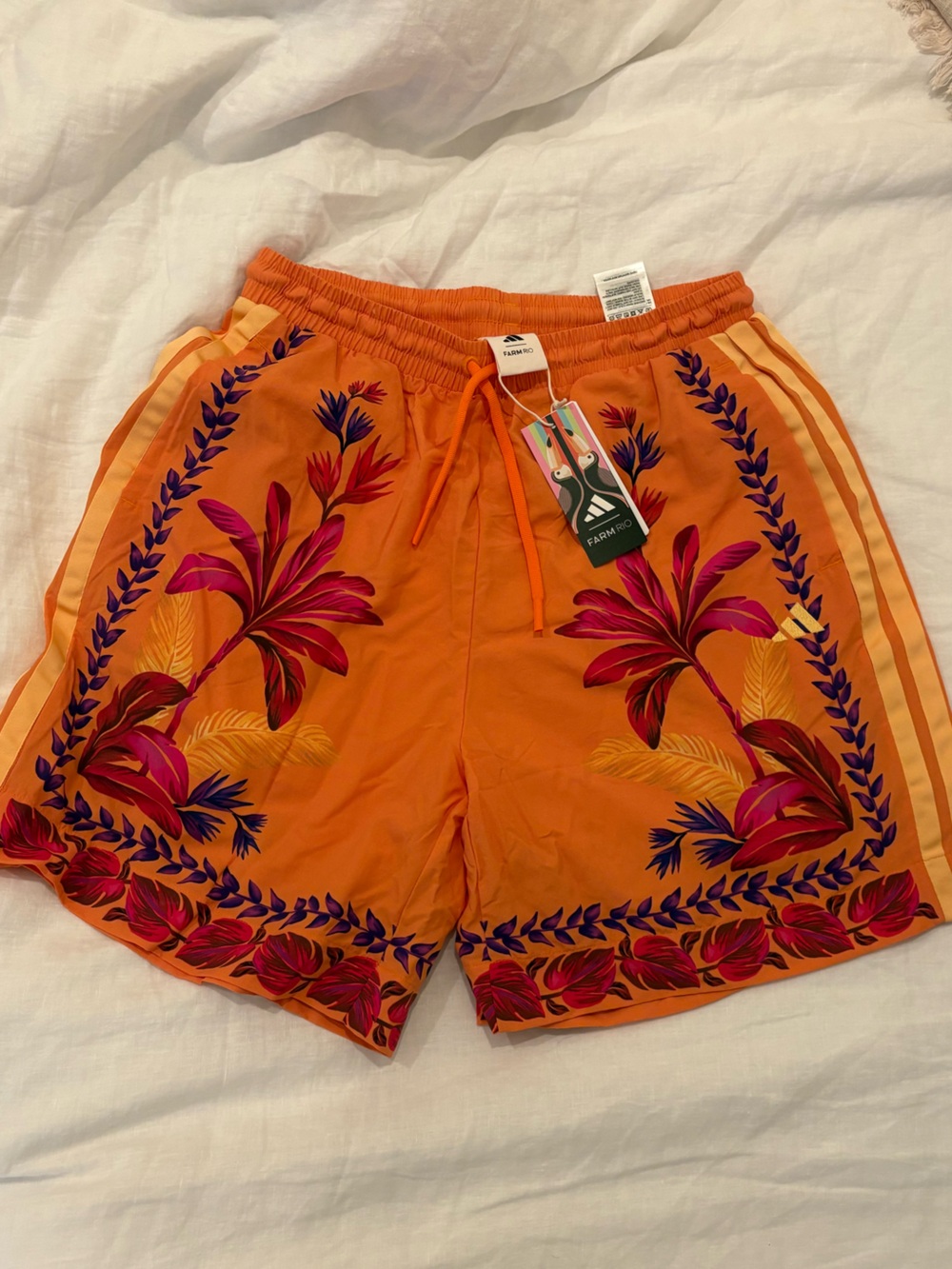 Farm RioxAdidas Orange Floral Athletic Shorts - Picture 1 of 4